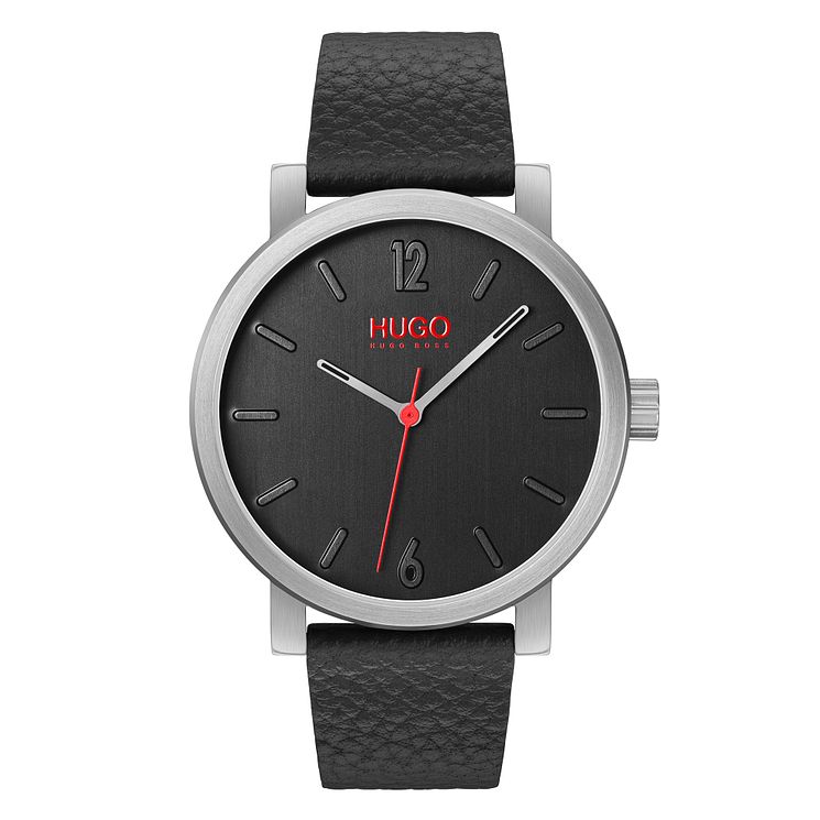 Hugo Rase Mens Black Leather Strap Watch