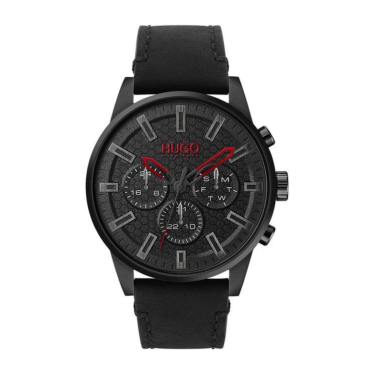 Hugo Seek Mens Black Leather Strap Watch