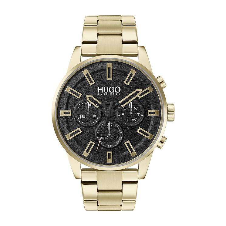 Hugo Seek Mens Gold Ip Bracelet Watch