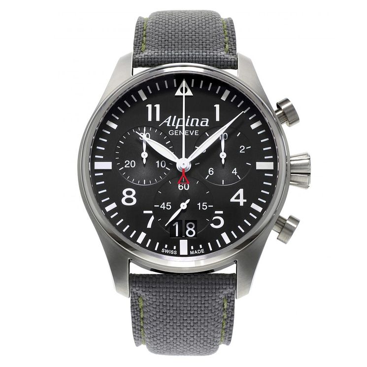Alpina Startimer Pilot Mens Grey Leather Strap Watch