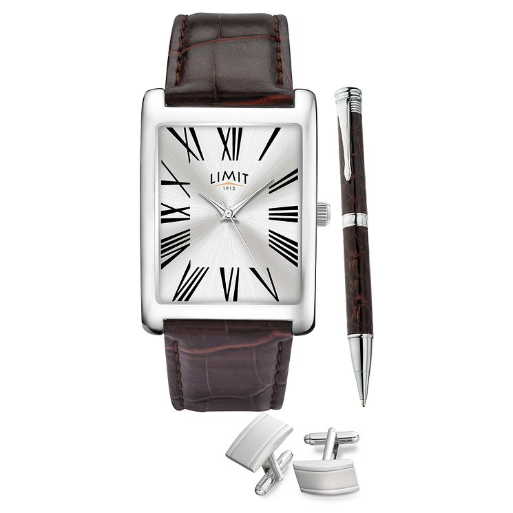 Limit Mens Brown Pu Strap Watch Gift Set