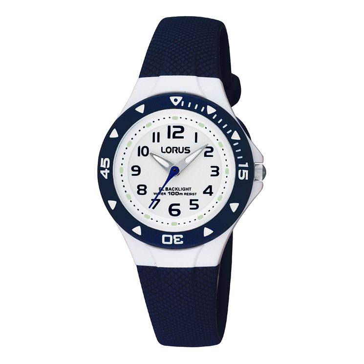 Lorus Childrens White Dial Blue Rubber Strap Watch