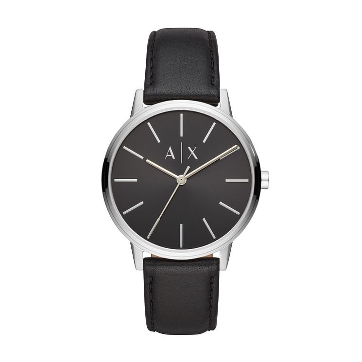 Armani Exchange Black Leather Strap Watch