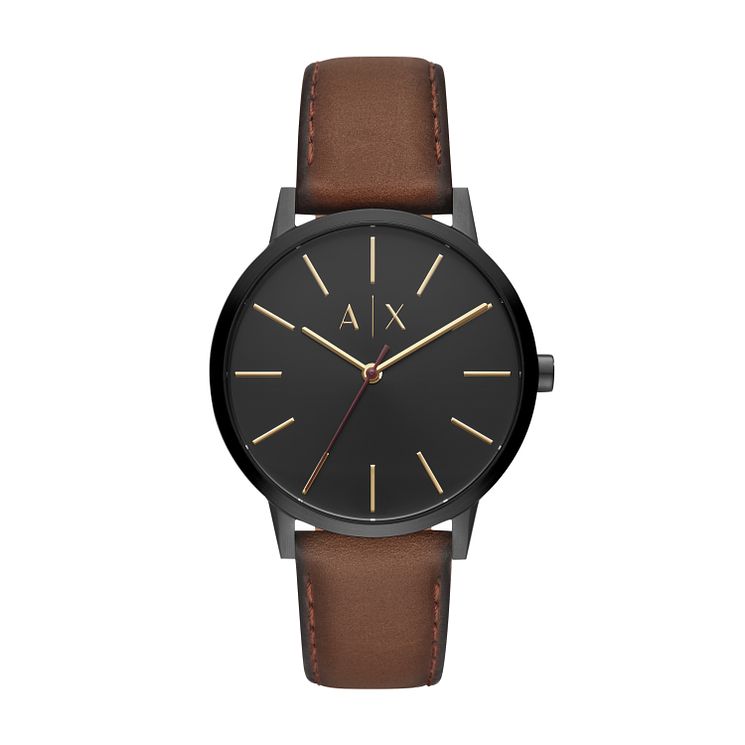 Armani Exchange Brown Leather Black Dial Strap Watch