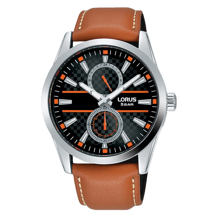 Lorus Multi-dial Mens Tan Leather Strap Watch