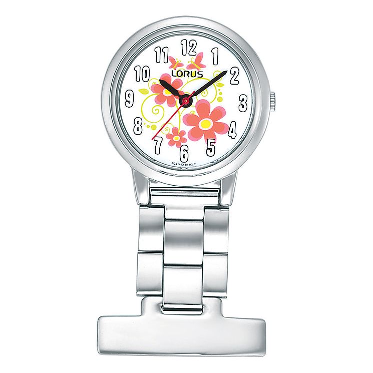 Lorus Stainless Steel Flower Design Dial Fob Watch