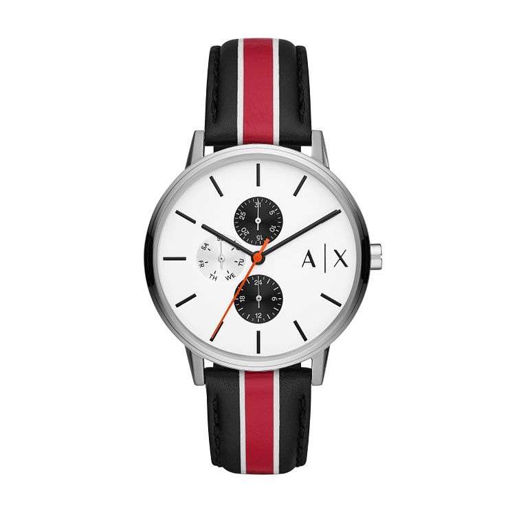 Armani Exchange Cayde Mens Stripe Leather Strap Watch