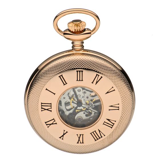Mens Rose Gold Plated Skeleton Pocket Watch