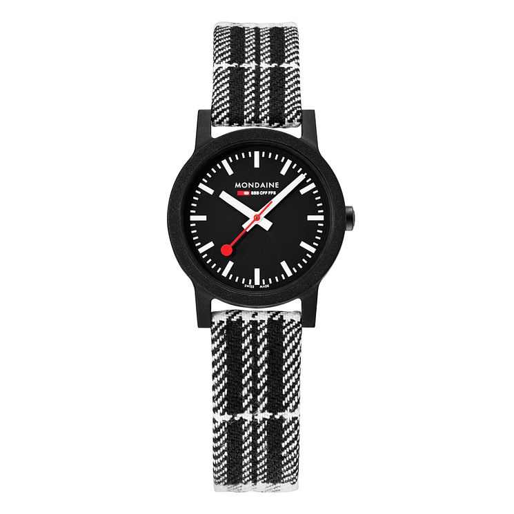 Mondaine Essence Ladies Black Striped Fabric Strap Watch