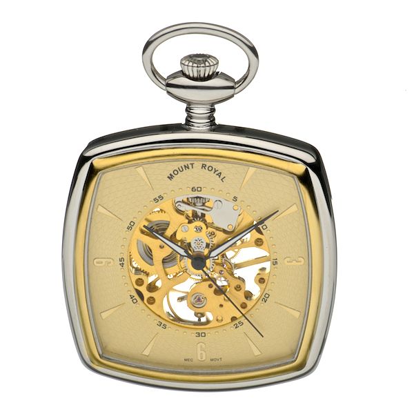 Mount Royal Two Colour Square Skeleton Pocket Watch