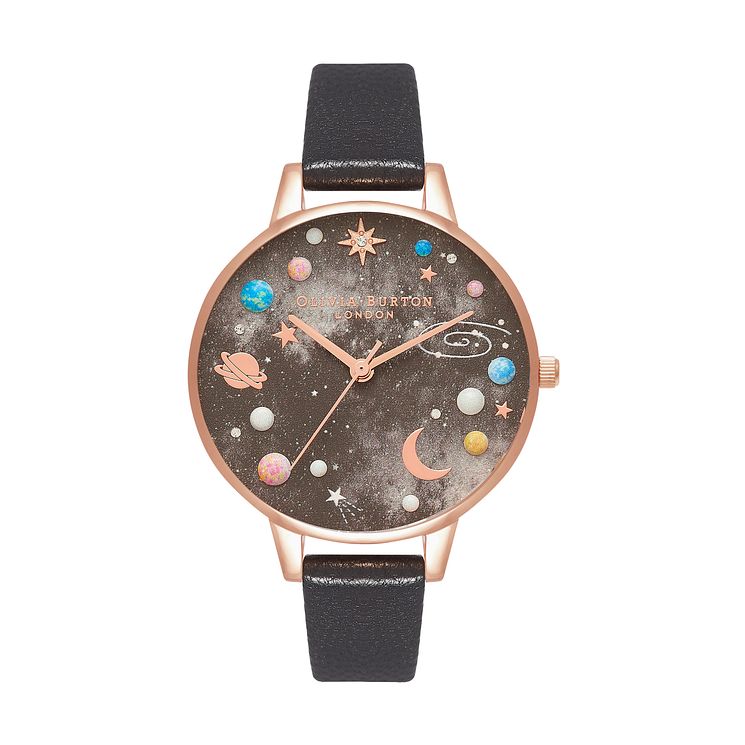 Olivia Burton Celestial Black Leather Strap Watch