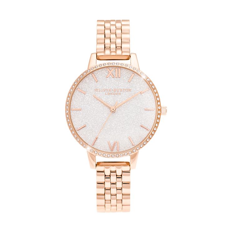 Olivia Burton Glitter Dial Rose Gold Tone Bracelet Watch