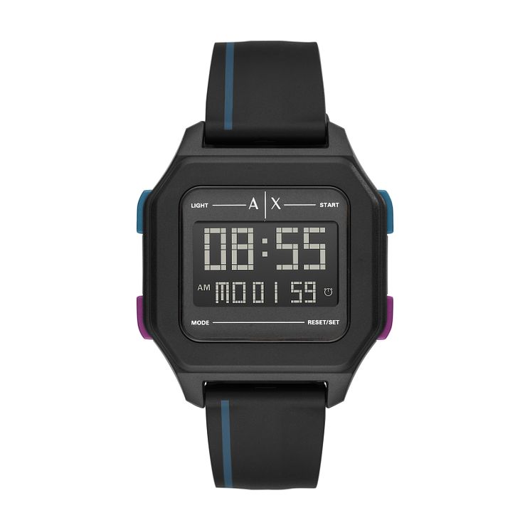 Armani Exchange Digital Mens Black Polyurethane Strap Watch