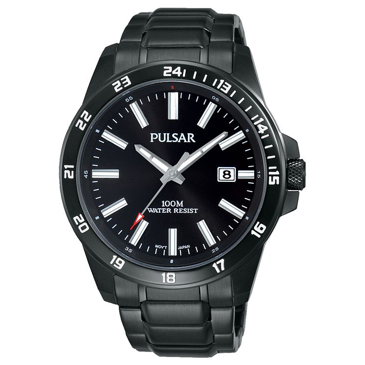 Pulsar Mens Black Ion Plated Stainless Steel Bracelet Watch