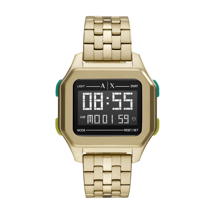 Armani Exchange Digital Mens Gold Tone Bracelet Watch