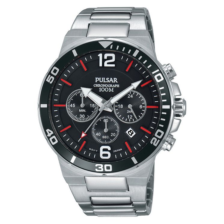 Pulsar Mens Stainless Steel Chronograph Bracelet Watch