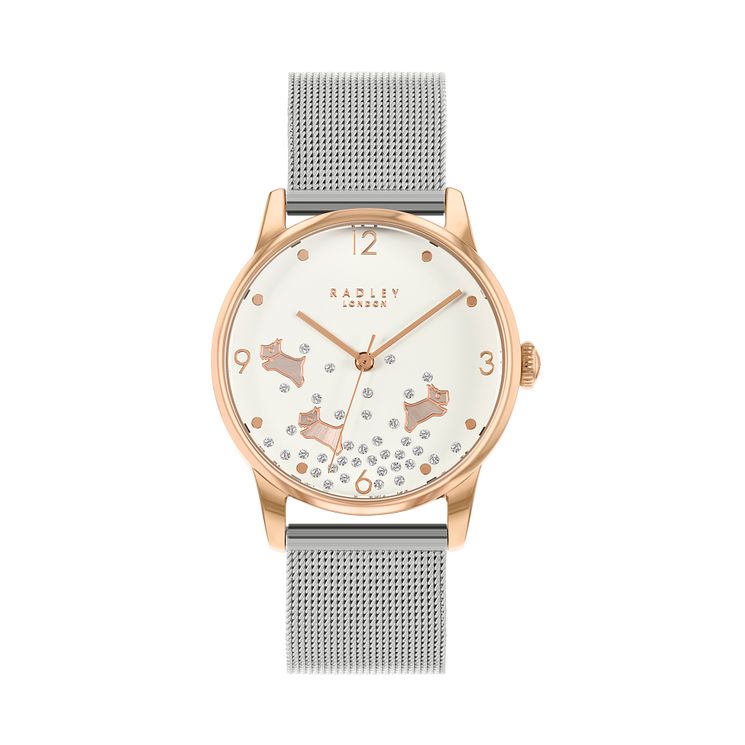 Radley Crystal Ladies Silver Tone Mesh Bracelet Watch