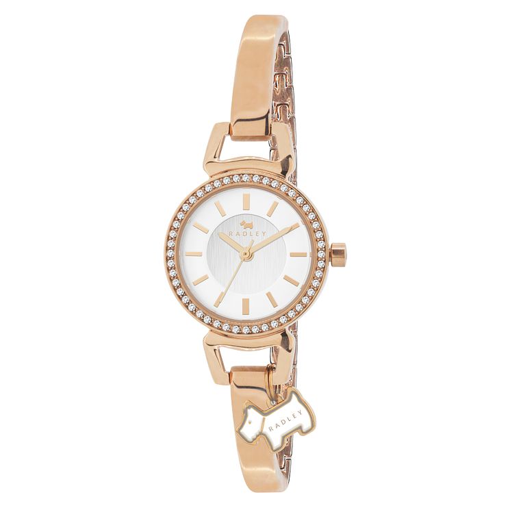Radley Ladies Dog Charm Rose Gold-plated Half Bangle Watch