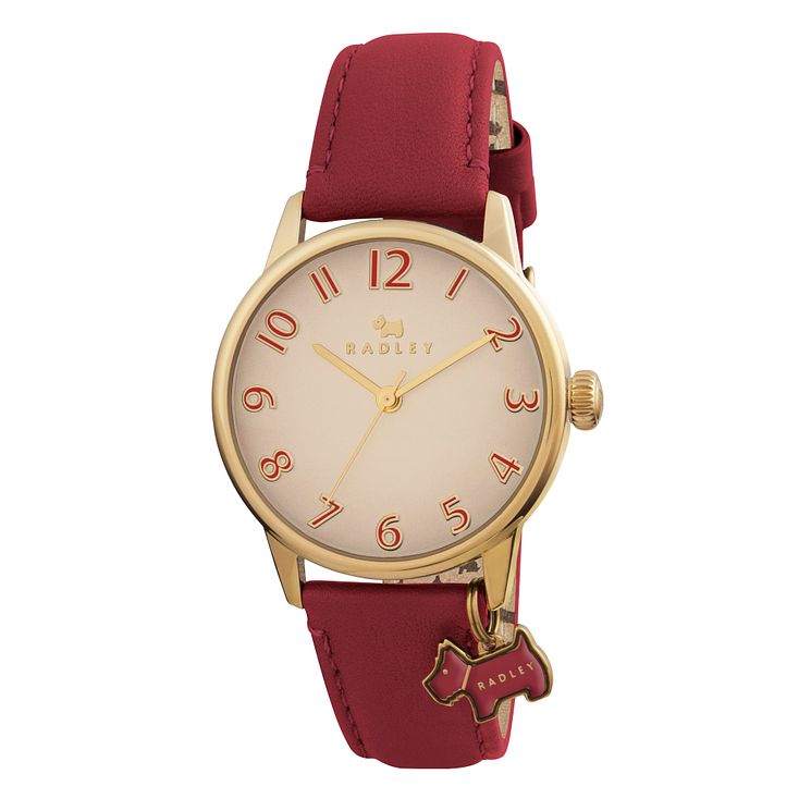 Radley Ladies Scottie Dog Charm Coral Leather Strap Watch