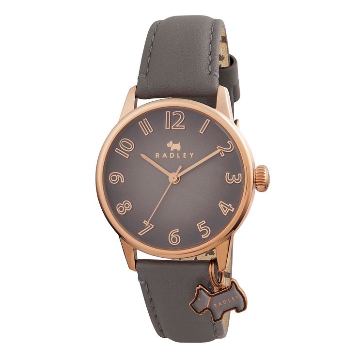 Radley Ladies Scottie Dog Charm Grey Leather Strap Watch