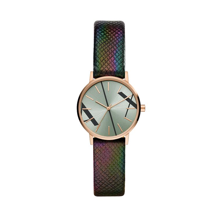 Armani Exchange Ladies Iridescent Leather Strap Watch