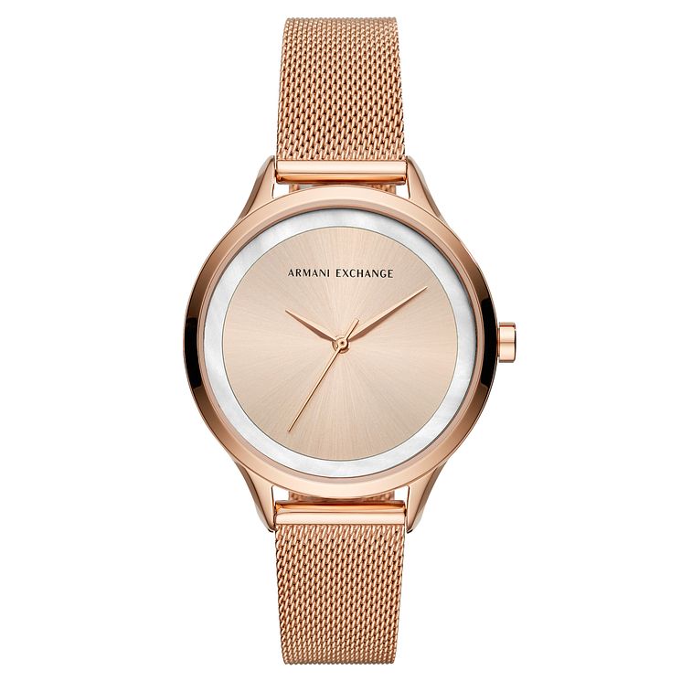 Armani Exchange Ladies Rose Gold Tone Bracelet Watch