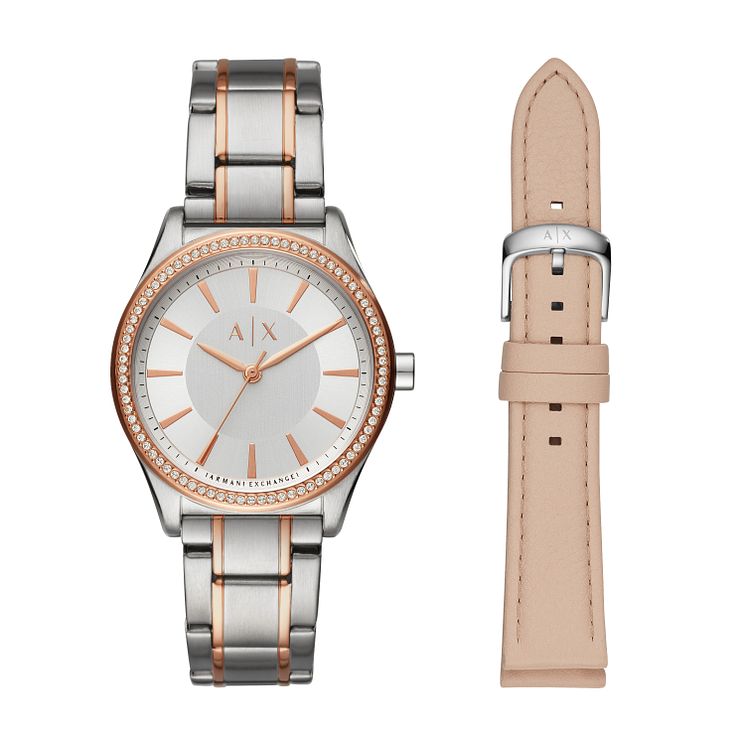 Armani Exchange Ladies Two Tone Watch Gift Set