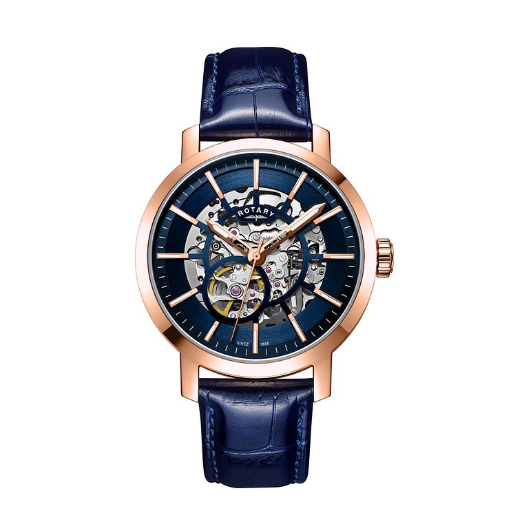 Rotary Greenwich Mens Blue Leather Strap Watch