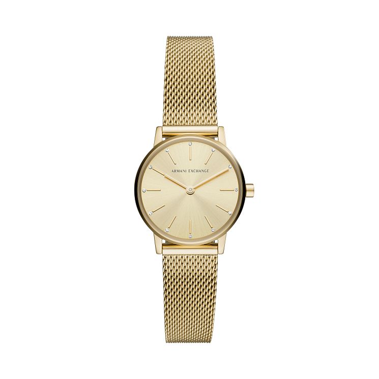 Armani Exchange Ladies Yellow Gold Mesh Bracelet Watch