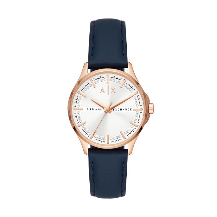 Armani Exchange Ladies Blue Leather Strap Watch