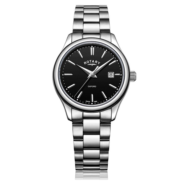 Rotary Ladies Oxford Black Dial Stainless Steel Watch