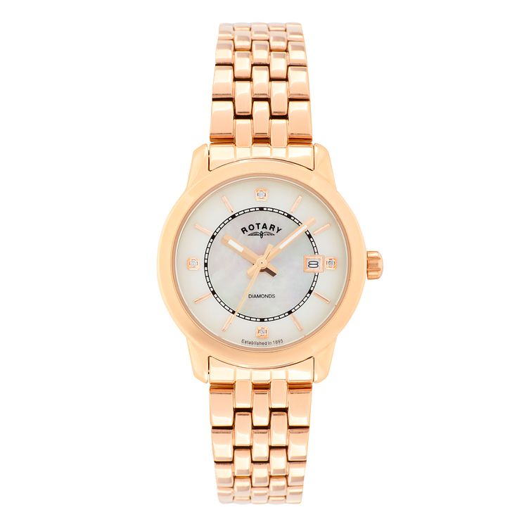 Rotary Ladies Rose Gold Plated Diamond Set Bracelet Watch