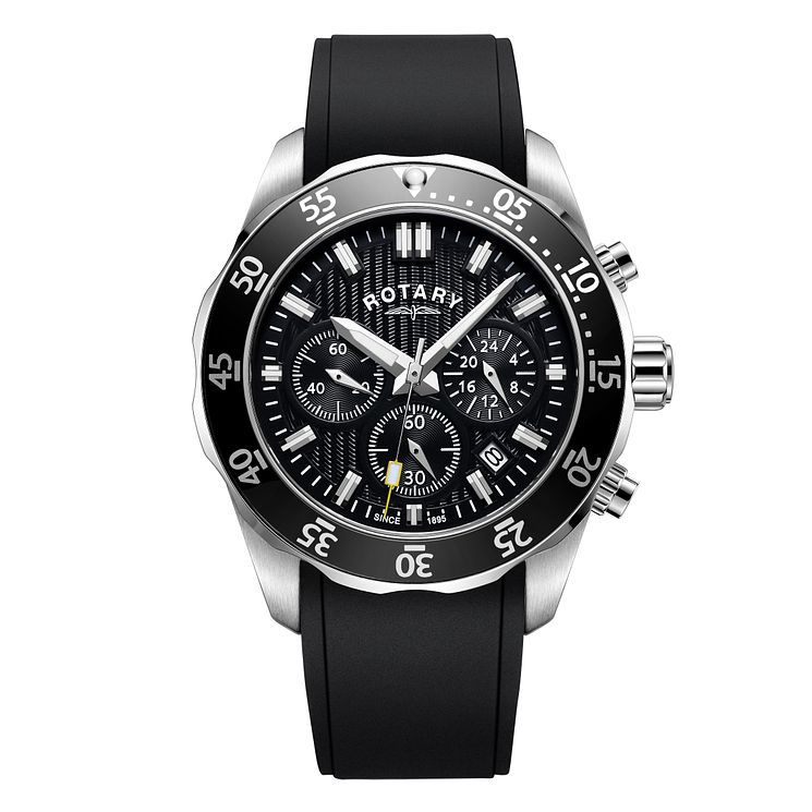 Rotary Mens Black Strap Chronograph Watch