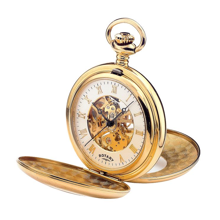 Rotary Mens Gold Plated Skeleton Pocket Watch