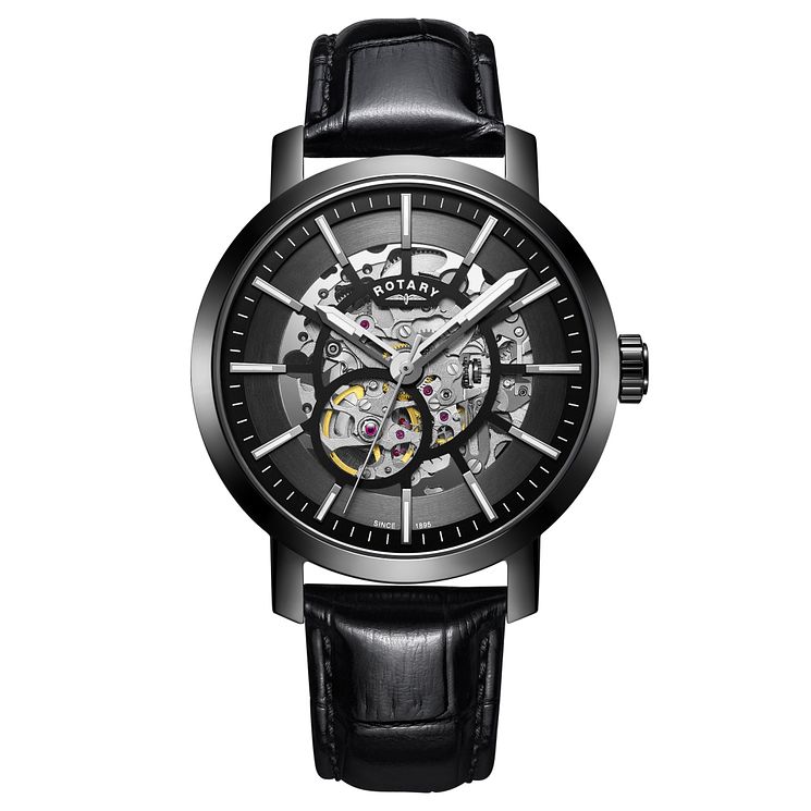 Rotary Mens Greenwich Black Leather Strap Watch