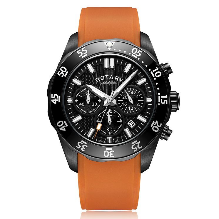 Rotary Mens Orange Rubber Strap Watch