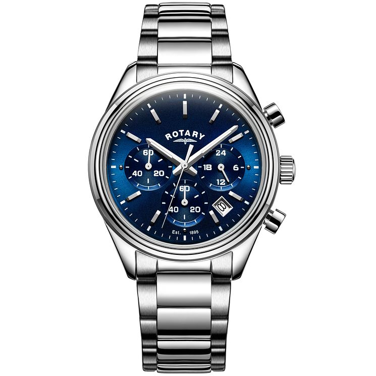 Rotary Mens Stainless Steel Blue Dial Bracelet Watch