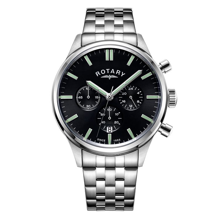 Rotary Mens Stainless Steel Bracelet Chronograph Watch