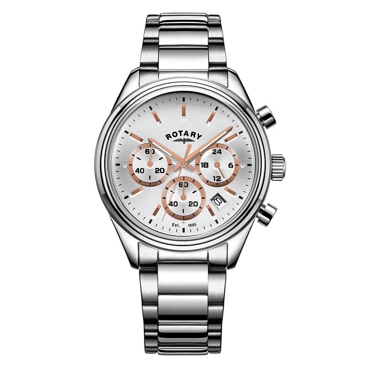Rotary Mens Stainless Steel Chronograph Bracelet Watch