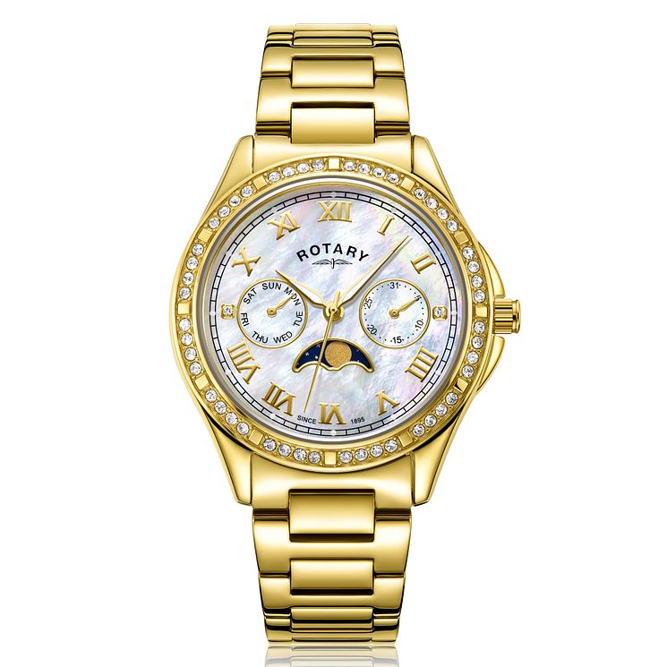 Rotary Moonphase Ladies Yellow Gold Tone Bracelet Watch
