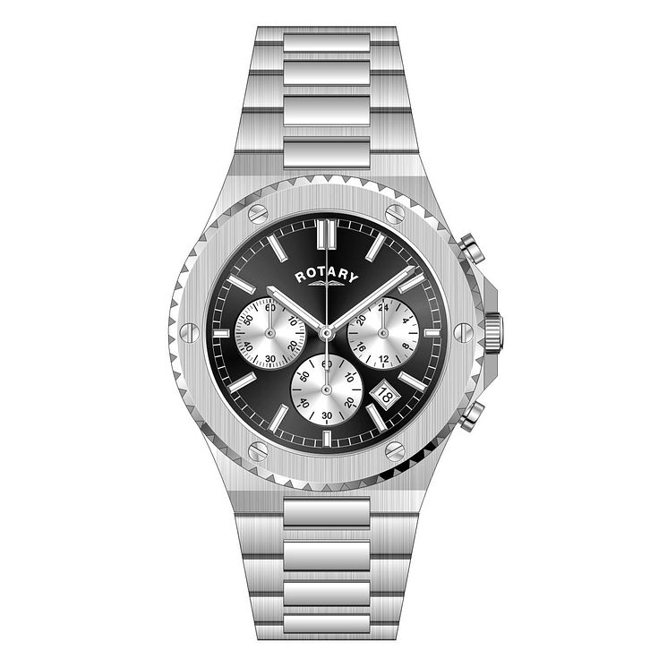 Rotary Panda Chronograph Stainless Steel Bracelet Watch