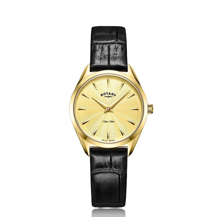 Rotary Ultra Slim Ladies Black Leather Strap Watch