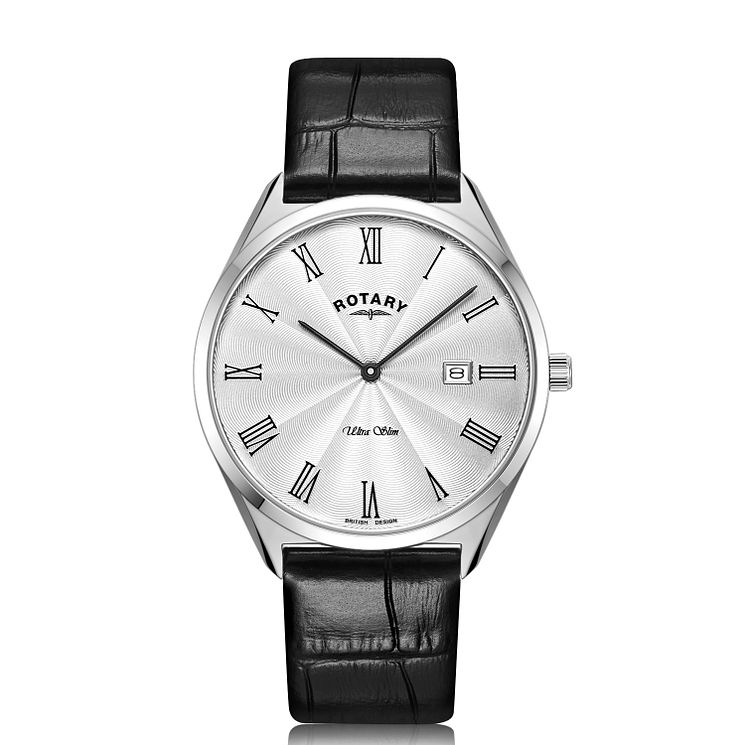 Rotary Ultra Slim Mens Black Leather Strap Watch