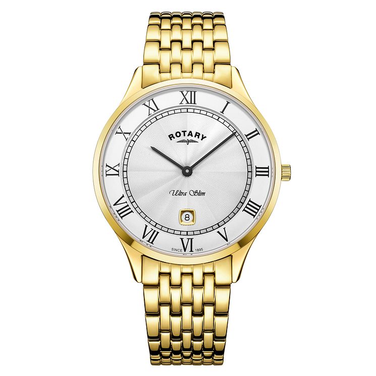 Rotary Ultra Slim Mens Gold Plated Bracelet Watch