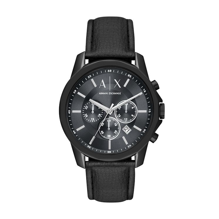Armani Exchange Mens Black Leather Strap Watch