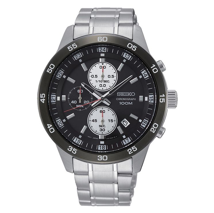 Seiko Black Chronograph Dial Stainless Steel Bracelet Watch