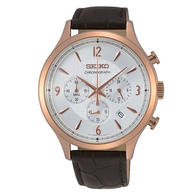 Seiko Classic Dress Chronograph Brown Leather Strap Watch