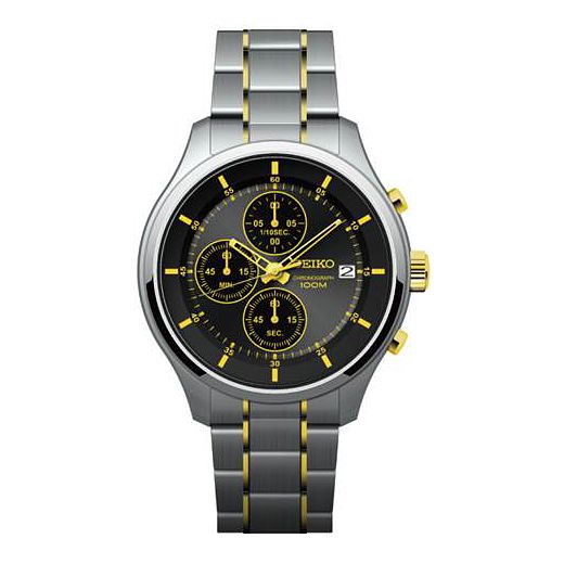 Seiko Mens Black Chronograph Dial Two Tone Bracelet Watch