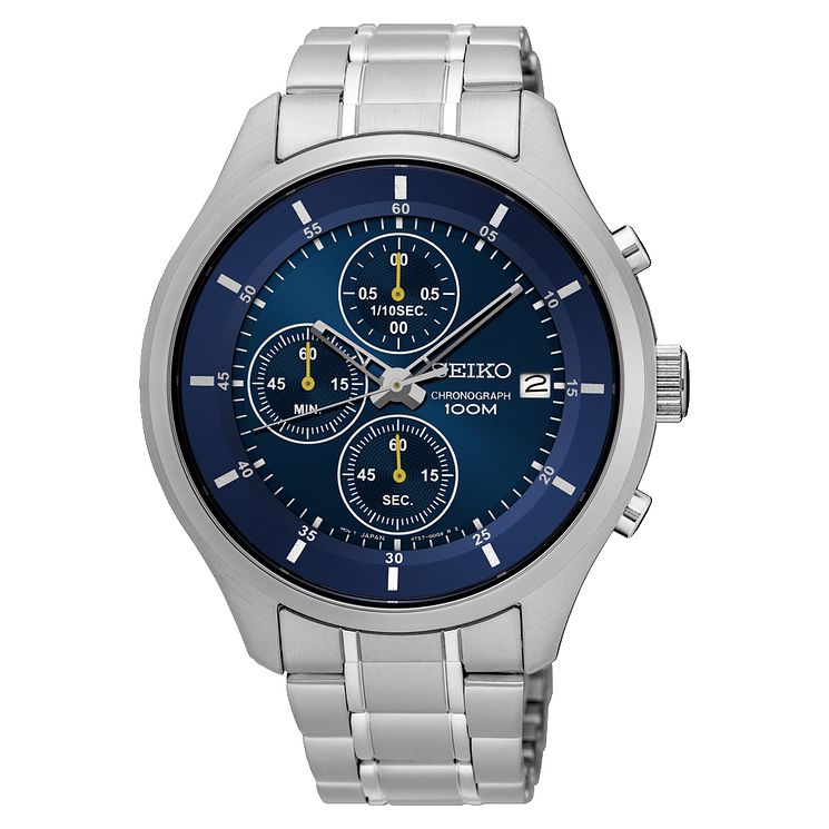 Seiko Mens Blue Chronograph Dial Stainless Steel Watch