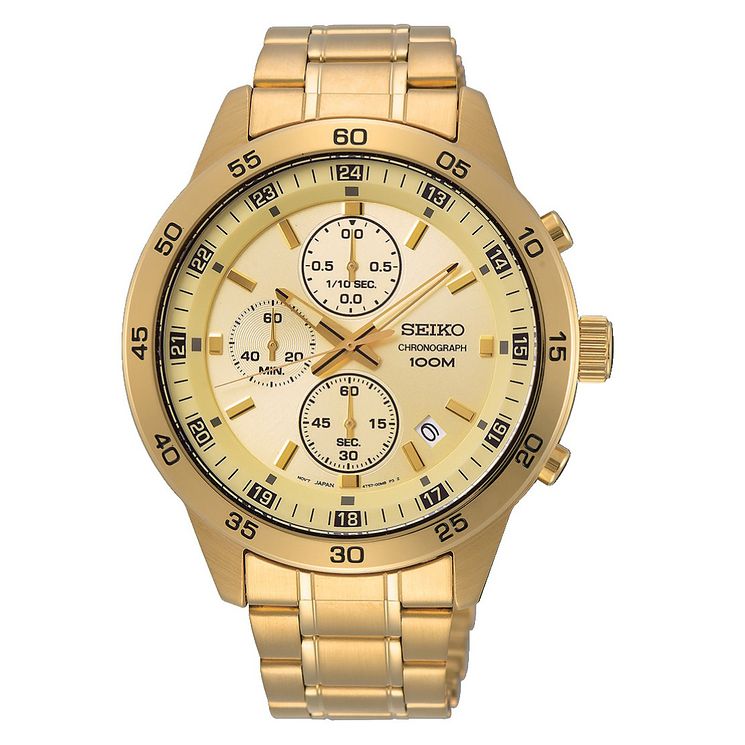 Seiko Mens Gold Chronograph Dial Gold Tone Bracelet Watch